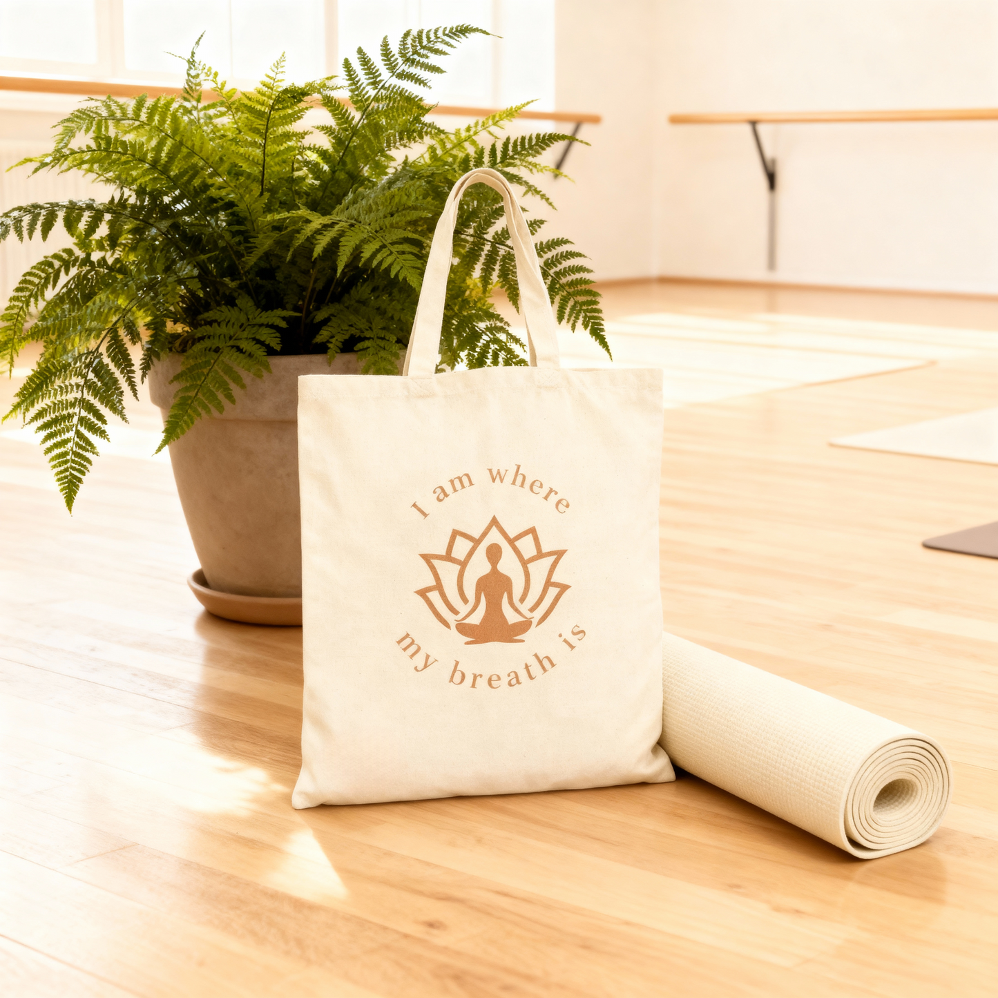 I am where my breath is, Cotton Canvas Yoga accessory Tote Bag