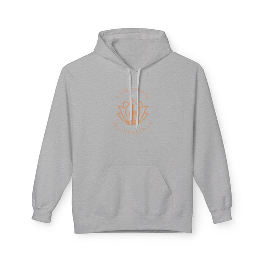 Grey hoodie with mindful design on white background front view
