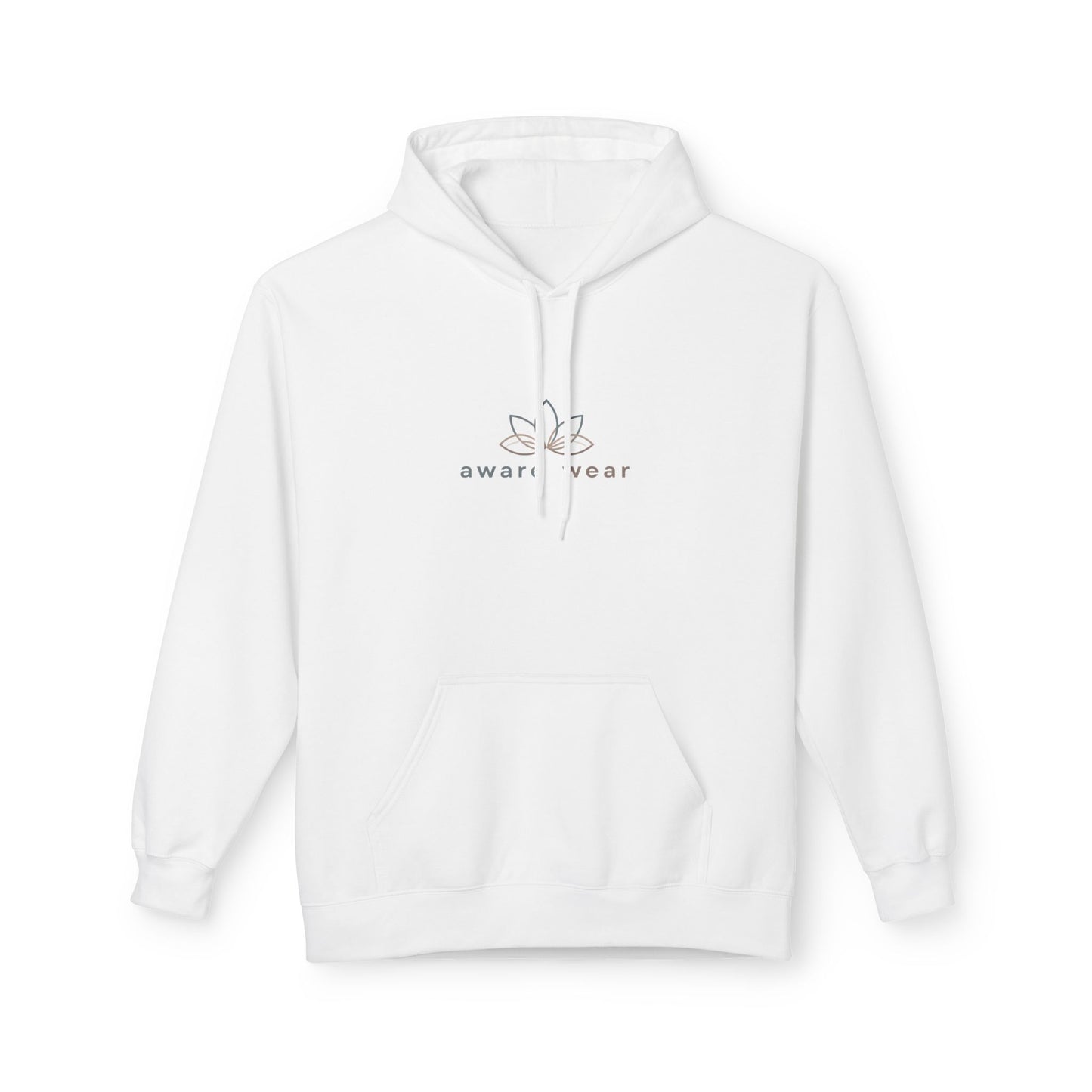 White hoodie with a brand logo on a white background front view