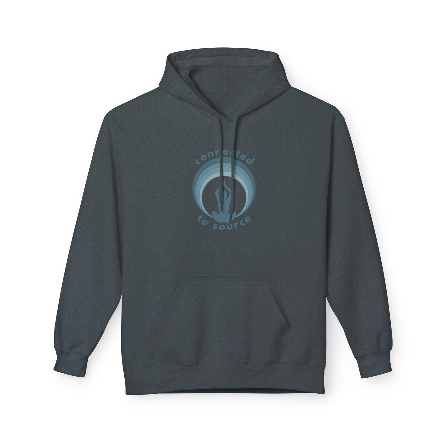 Dark Grey hoodie with a meditation logo on a white background front view