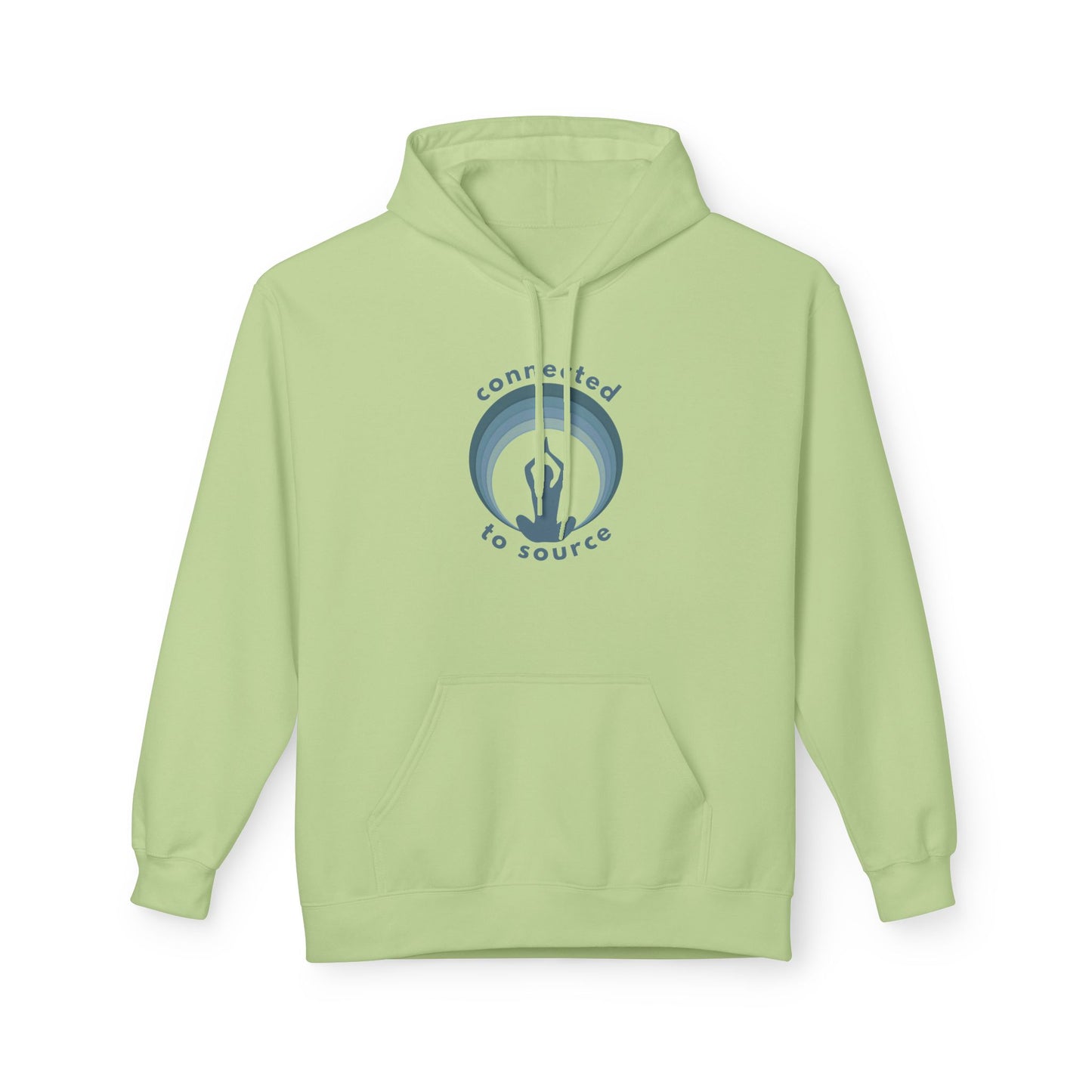 light green hoodie with a yoga logo on a white background front view