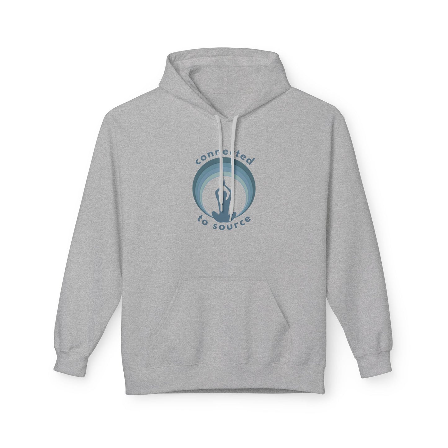 Gray hoodie with a logo on the chest against a white background front view