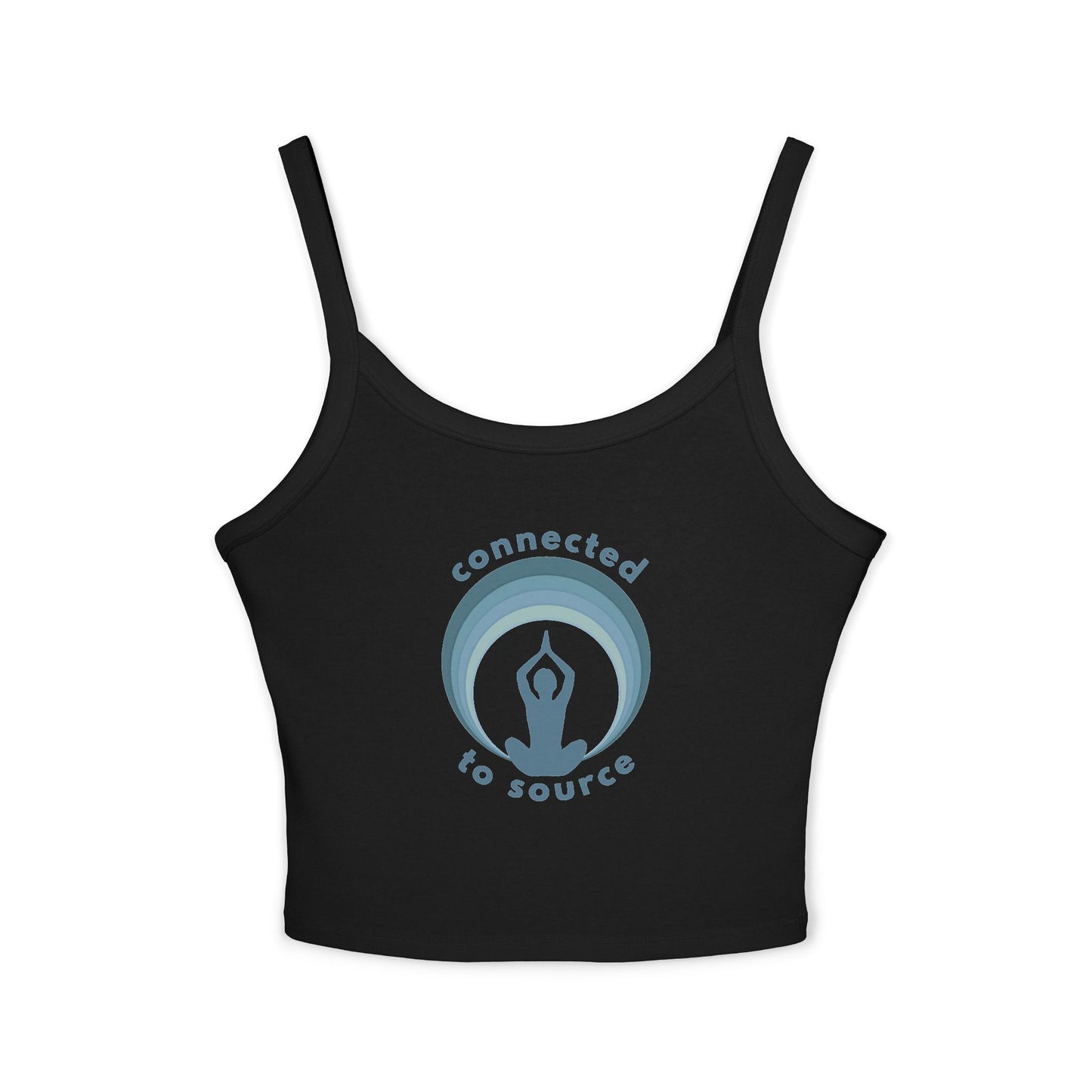 Black tank top with 'connected to source' logo on a white background front view