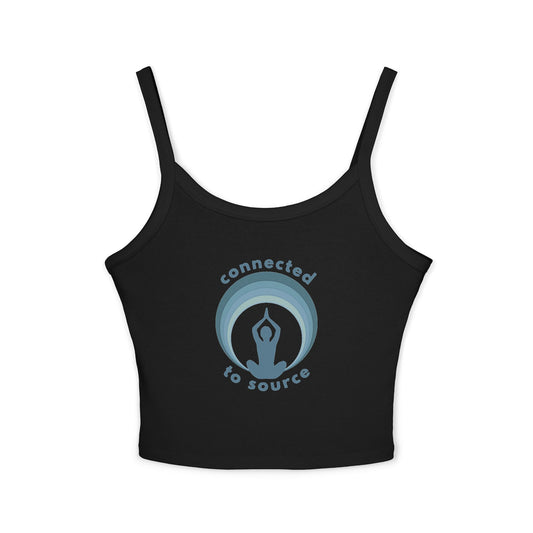 Black tank top with 'connected to source' logo on a white background front view