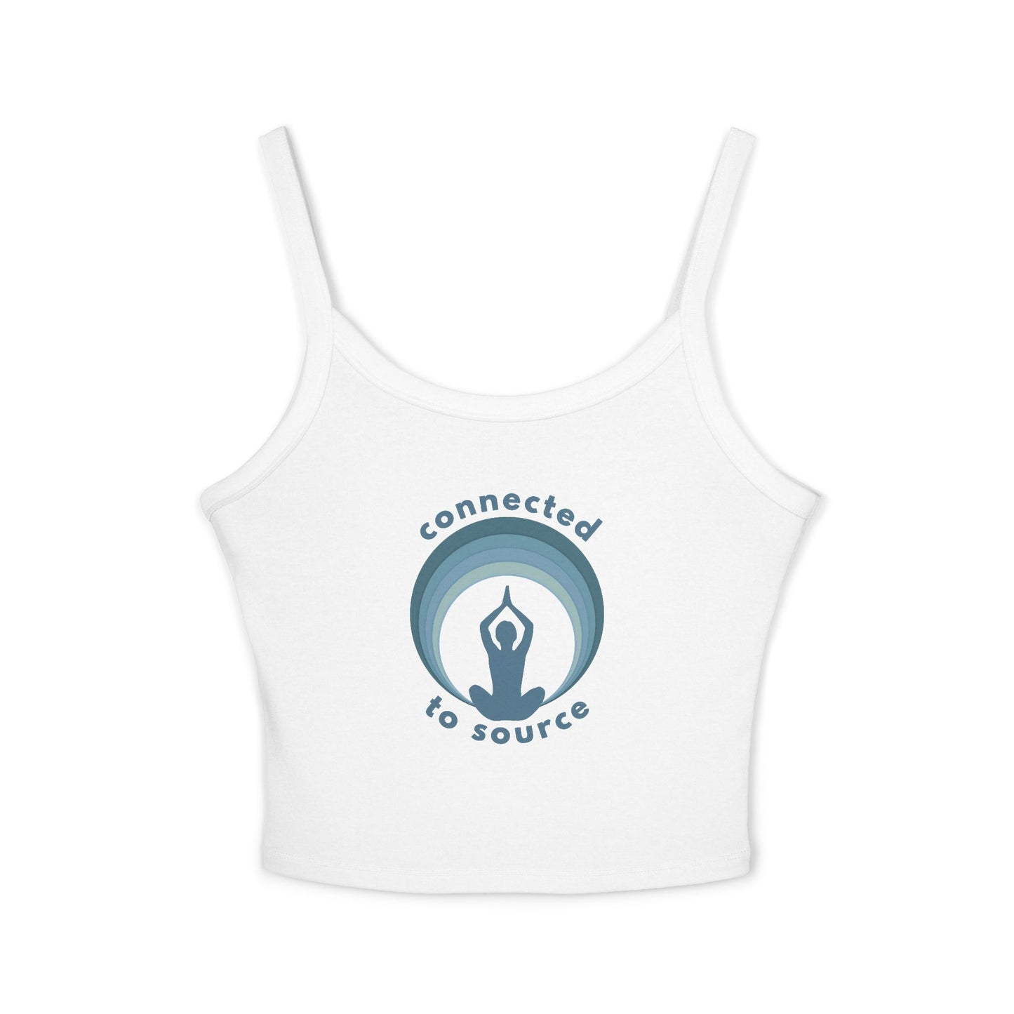 White tank top with 'connected to source' logo on a white background front view