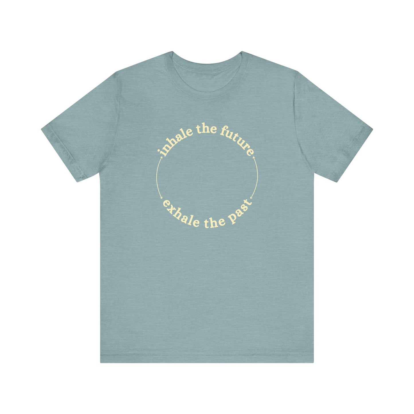 Light blue t-shirt with motivational quote on a white background front view