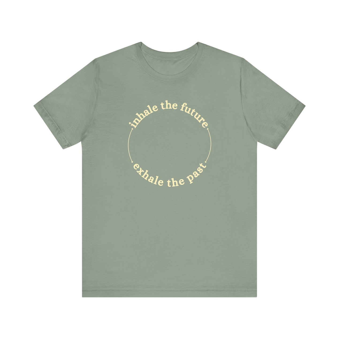 Green t-shirt with motivational quote on a white background front view